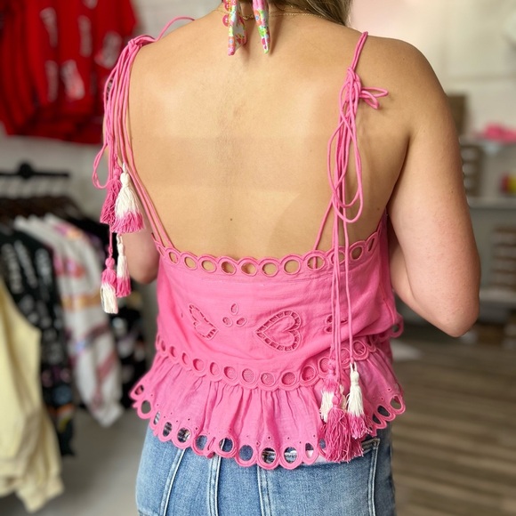 NWT LoveShackFancy Pink Biltmore Butterfly Embroidered Women's Top - Picture 8 of 11